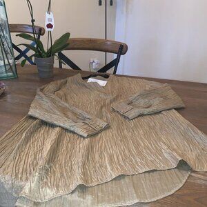 NWT Eileen Fisher Biscuit Textured Silk Jacquard Mandarin Collar Tunic